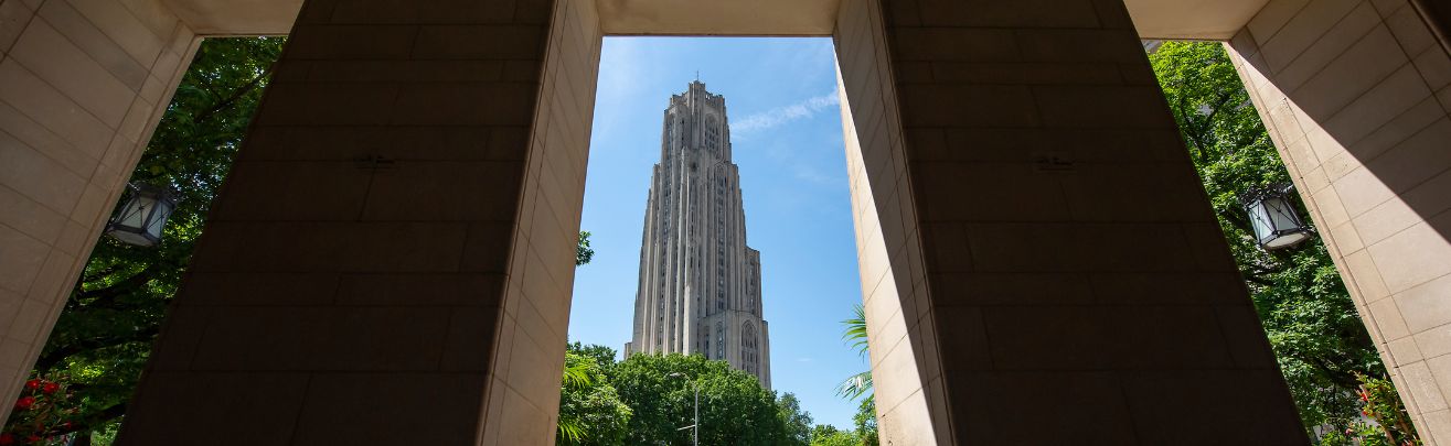 Cathedral of Learning between buildings.